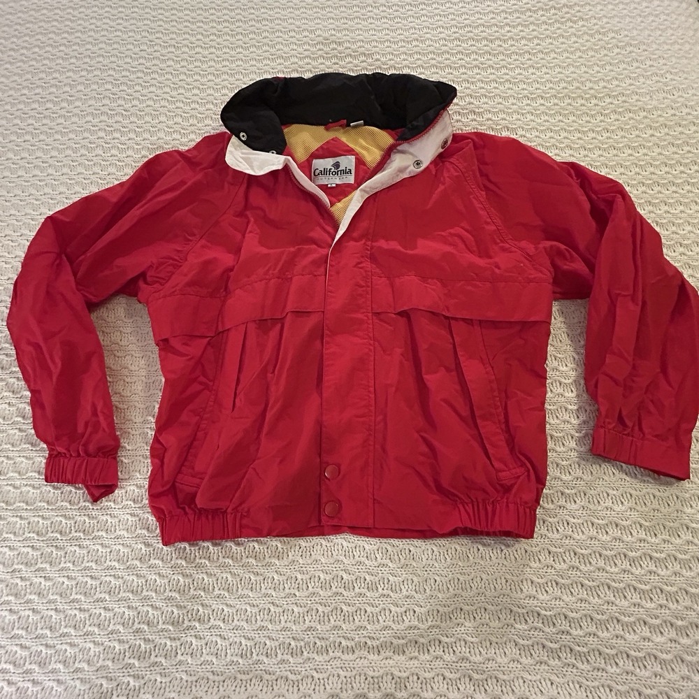 Vintage Mens Large Red California Outerwear Vented Sailing Jacket Preppy Y2K